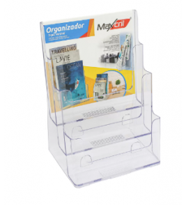 Organizador de papeis/revistas com 3 divisórias vertical cristal Maxcril/Waleu